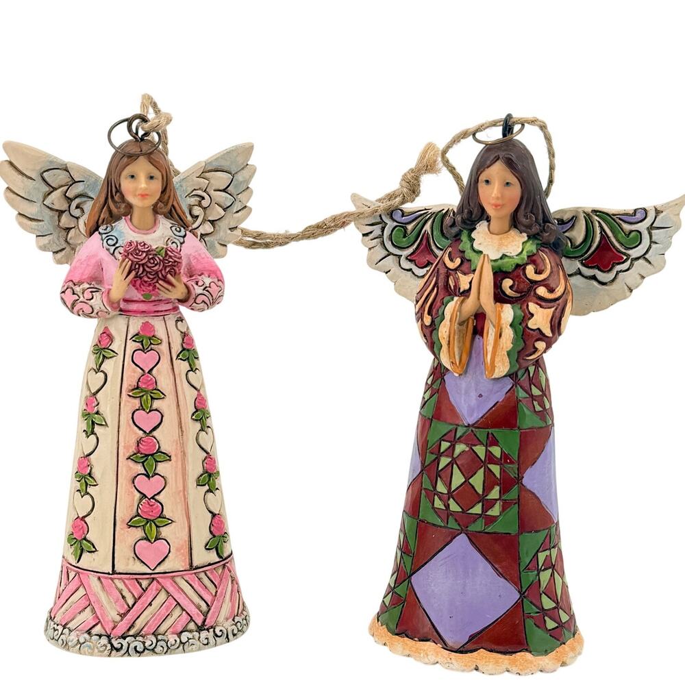 Jim Shore Heartwood Creek Praying Angel Christmas Ornaments Lot of 2 2012 2013